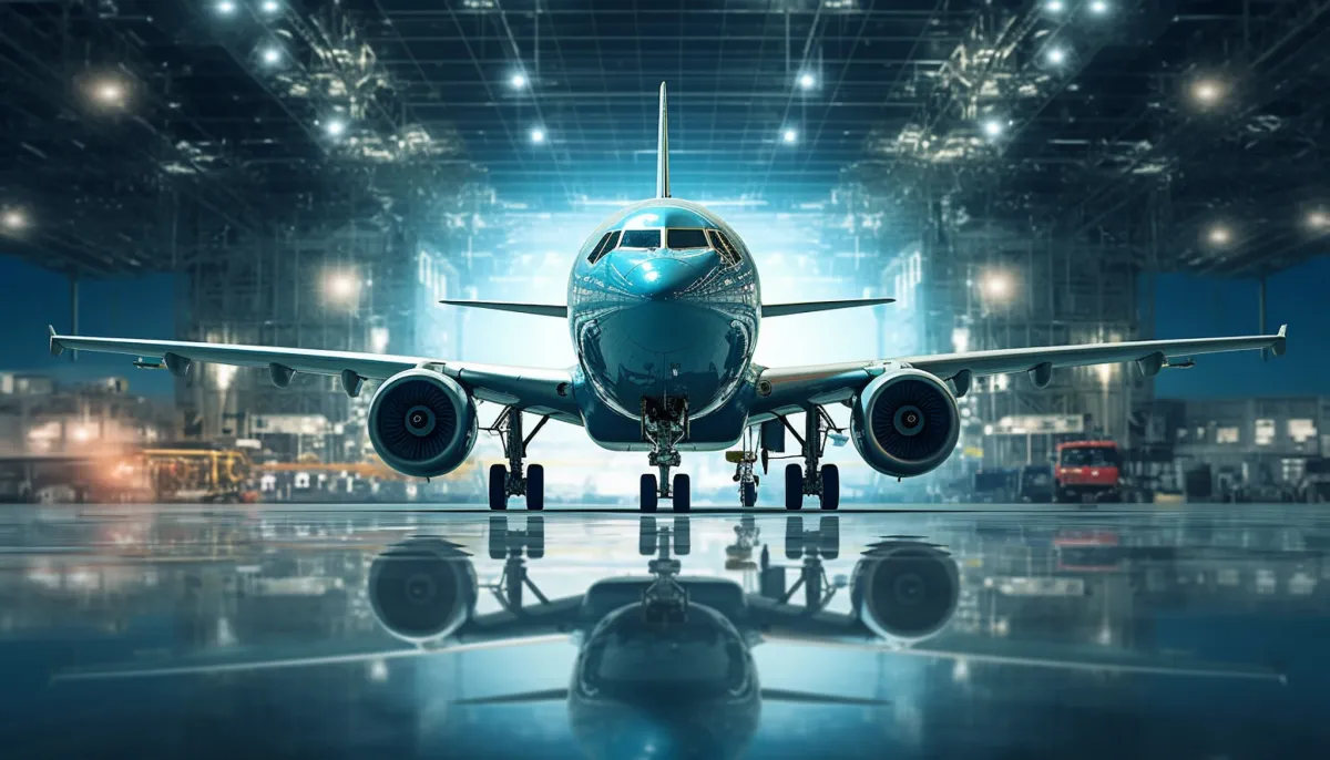 Aircraft positioned inside a large aviation hangar