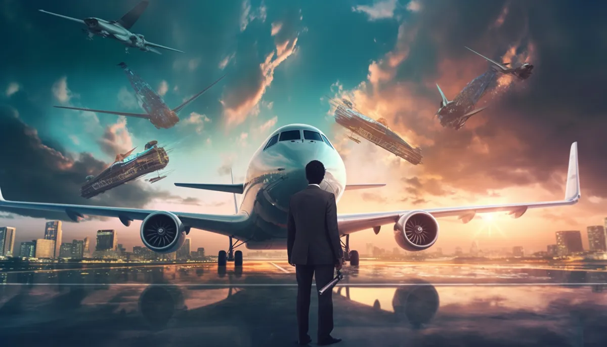 Aviation executive reviewing aircraft programmes on the ramp