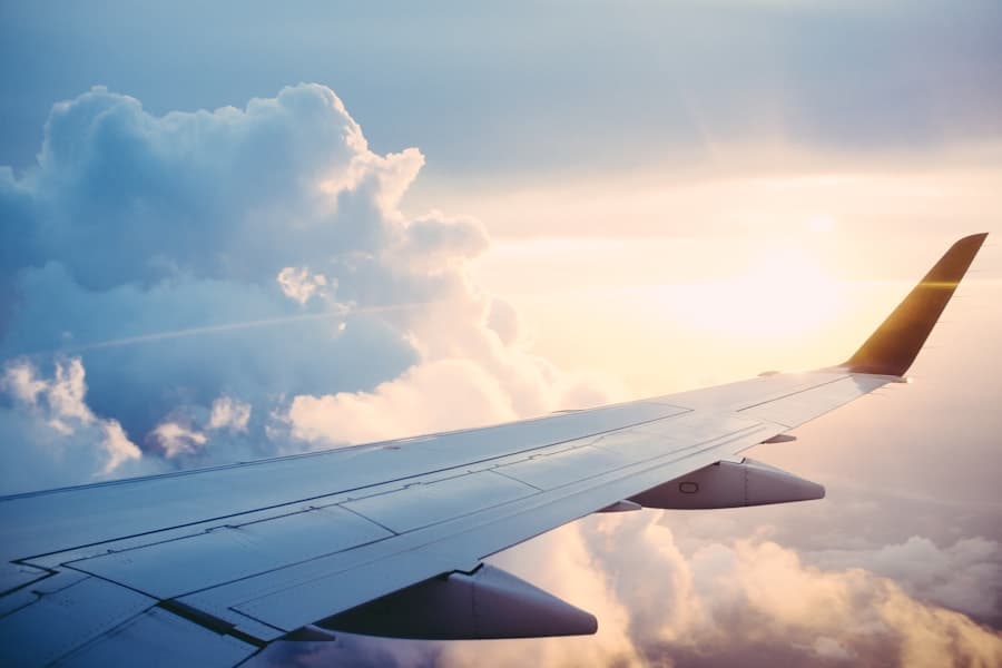 Passenger view over an aircraft wing in flight
