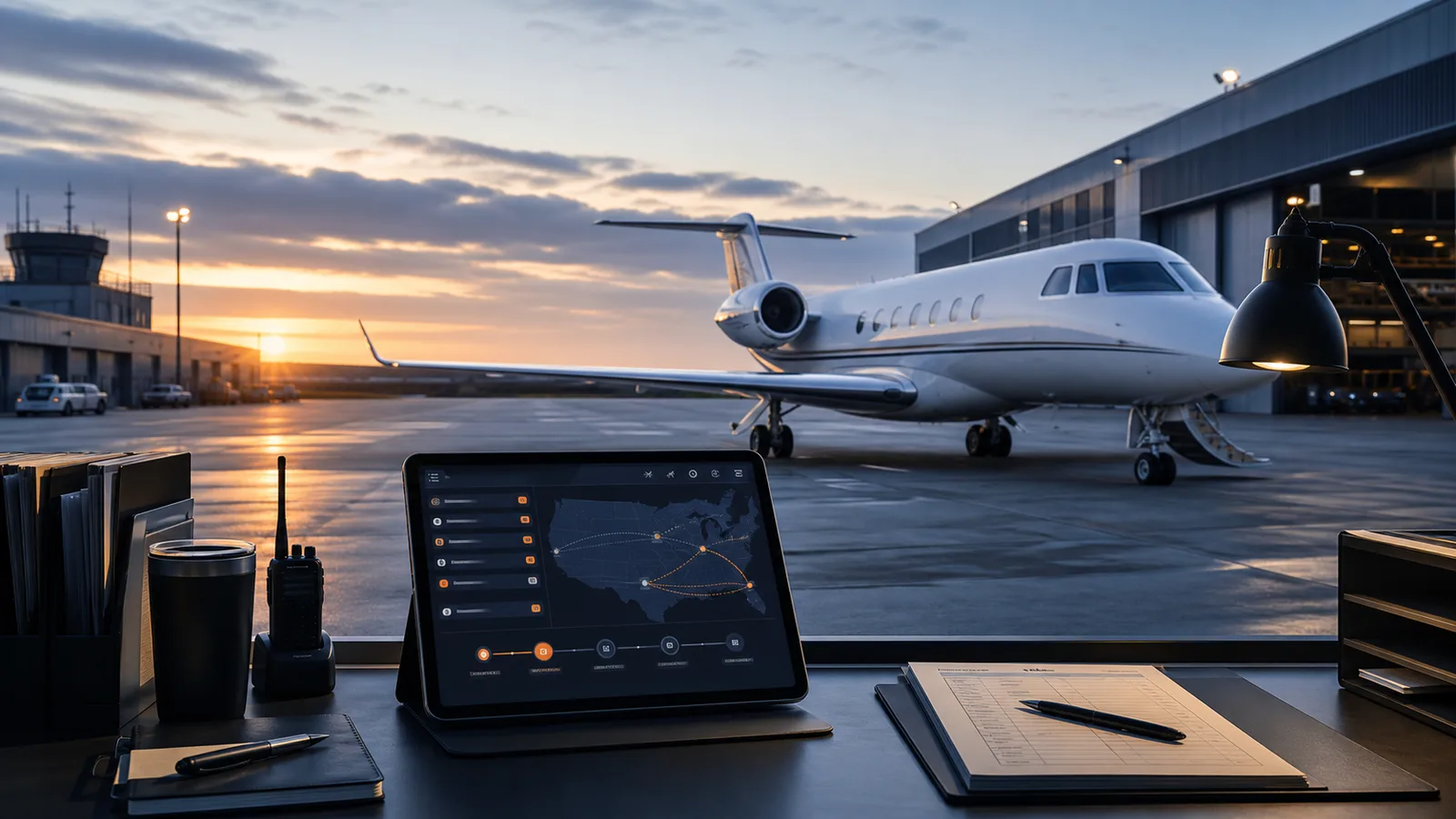 AI-generated charter marketing results dashboard with route demand, quote flow, and aircraft cards