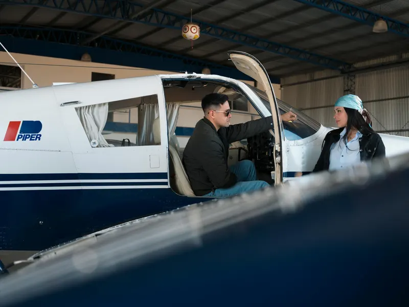 Discovery flight on a regional ramp — the conversion event the funnel is tuned for