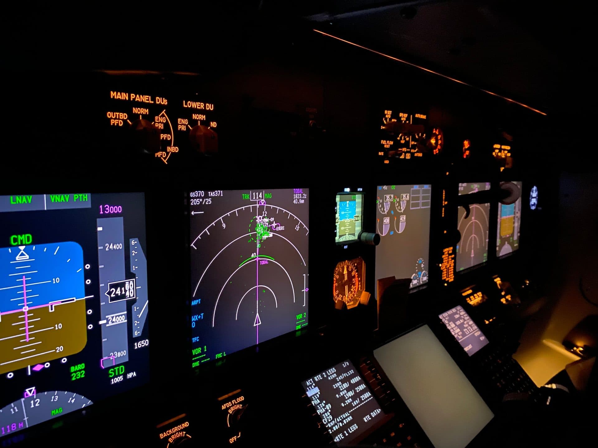 Glowing aircraft instrument dashboard
