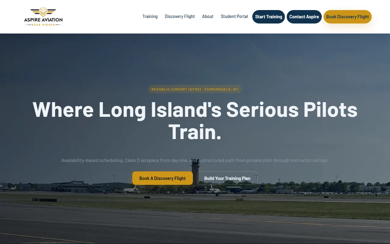 Single-engine training aircraft on the flight school ramp — Aspire Aviation case study
