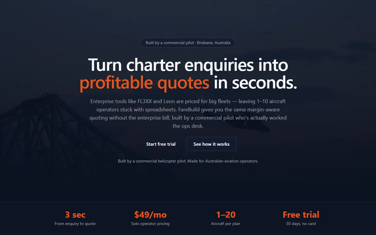 FareBuild charter quoting software dashboard — FareBuild case study