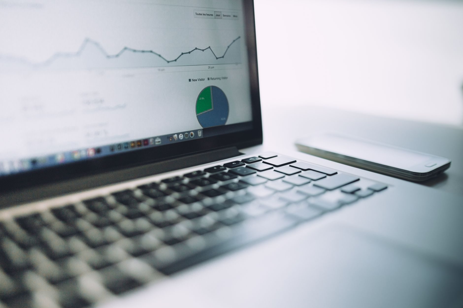 Laptop and phone on a desk showing an analytics dashboard with response metrics